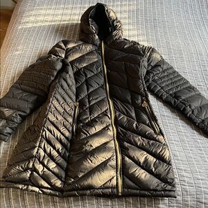 MICHAEL Michael Kors Black Puffer Jacket with Gold Zipper